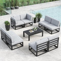 LayinSun Large Aluminum Patio Furniture Set, 9 Pieces Modern Outdoor Conversation Set Sectional Metal Sofa Set with Olefin Cushion