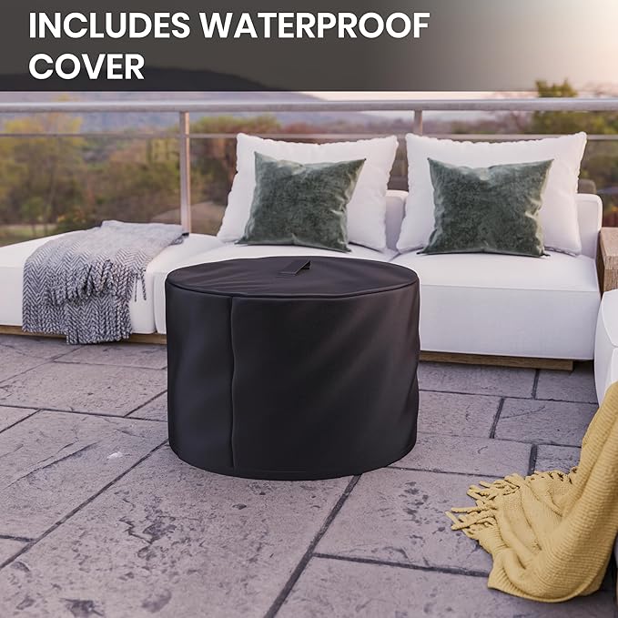 Flash Furniture Titus Commercial Grade Wood Burning Smokeless Outdoor Firepit - Fingerprint Resistant Stainless Steel - 27 inches - Portable - Waterproof Cover