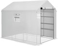 Outsunny 8' x 6' x 7' Walk-in Greenhouse, PE Cover, 4-Tier Shelves, Steel Frame Hot House, Roll-Up Zipper Door for Flowers, Vegetables, Saplings, Tropical Plants, White