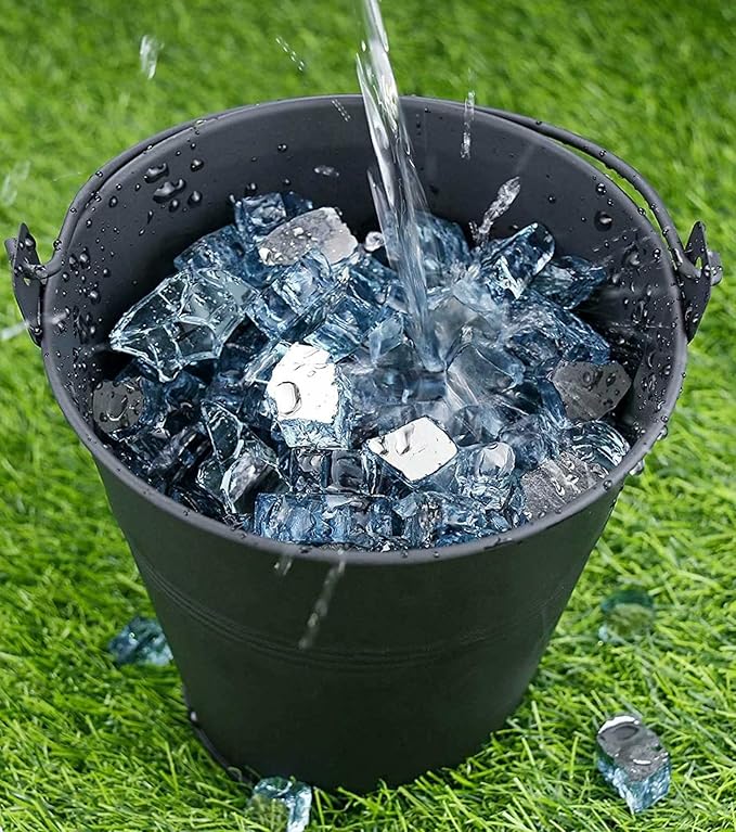 GRISUN Aqua Blue Fire Glass for Fire Pit , 1/2 Inch High Luster Reflective Tempered Glass Rocks for Natural or Propane Fireplace, Safe for Outdoors and Indoors Firepit Glass, 10 Pounds