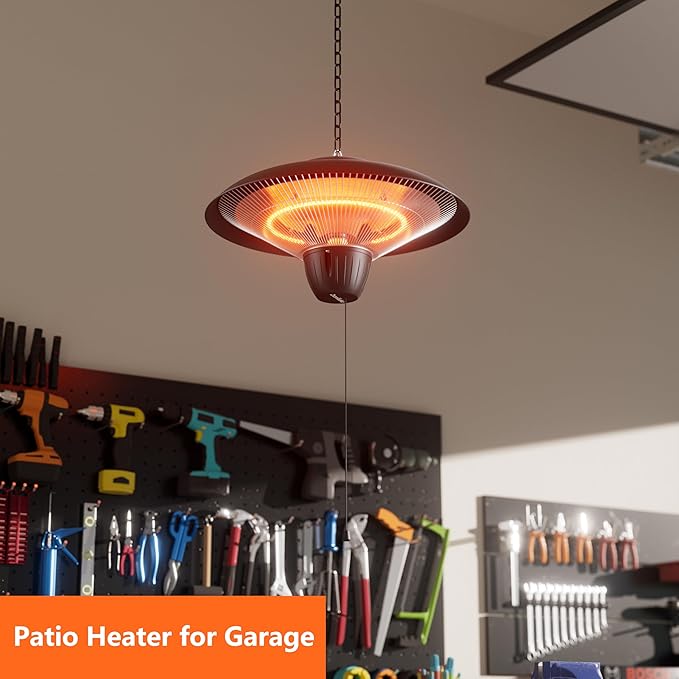 Patio Heater for Outdoor Use 1500W Electric Infrared Hanging Heater, Ceiling Mounted, Waterproof for Porch, Garage, Balcony, Overheat Protection Black