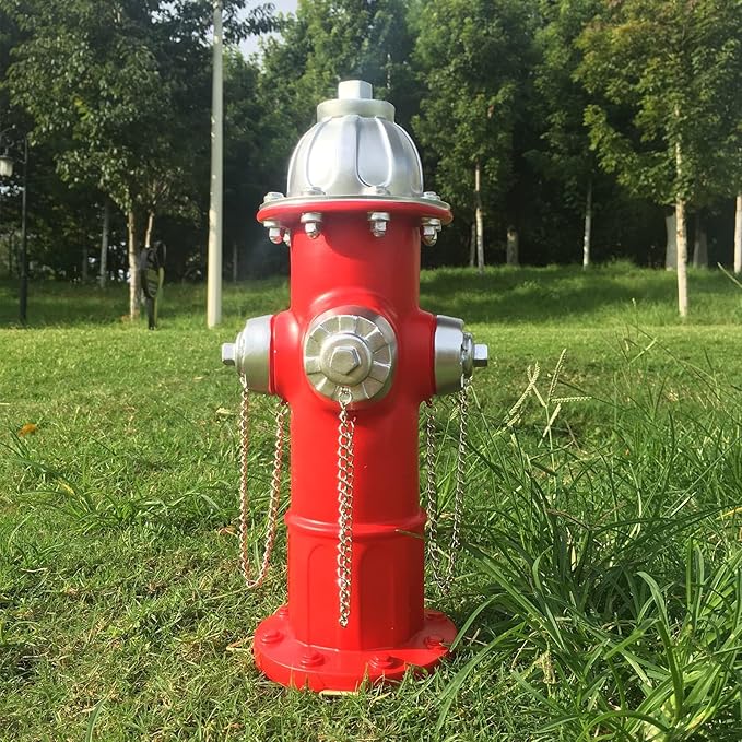 SHGYIBRISK Fire Hydrant for Dogs to Pee On: Dog Fire Hydrant Pee Post Outdoor - 13" Training Post Statue for Yard Garden (Red-Silver)