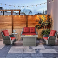 HUMMUH 5-Piece Patio Furniture Set with Fire Pit Table Wicker Outdoor Swivel Rocker Patio Chairs High Back Loveseat Conversation Set for Porch, Backyard, Deck