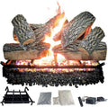 30" Premium Gas Logs - Remote Control Kit Included - for Natural Gas Vented Fireplaces - Blazing Oak Design (Logs + Remote Light Kit)