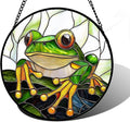 DASTOLL Stained Glass Window Hanging, Green Frog White Petals Sun Catchers Colorful Glass Panel Cute Suncatcher Decor for Birthday for Women, Men, Wife, Aunt, and Mom 6.3 in