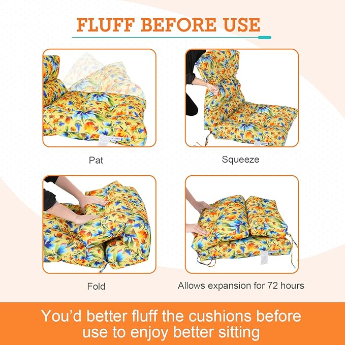 EAGLE PEAK Tufted Outdoor/Indoor High Back Patio Chair Cushions, Set of 2, 46'' x 22'', Floral