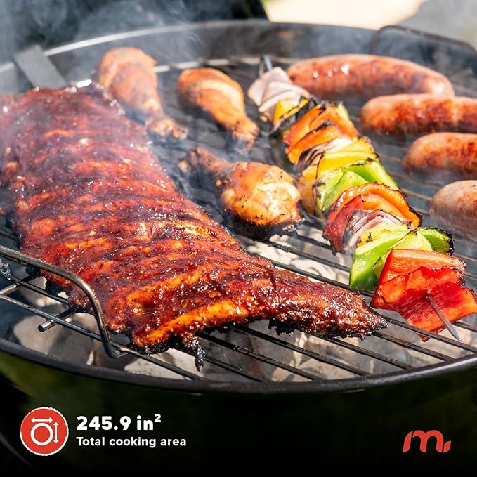 Megamaster 18" Portable Charcoal Barbecue Grill with Adjustable Air Vent, Storage Rack, 245 SQ. In Cooking Area, 2 Wheel Transport BBQ Grill for Camping, Outdoor Cooking, Patios, and More - 810-KY003