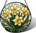 QZQCBLC Yellows Daffodils Green Plants Suncatcher 7.8" - HD UV Print Stained Glass Window Hanging Sun Catcher Door Garden Home Decor Birthday Mother's Day for Mom Men Woman Nana