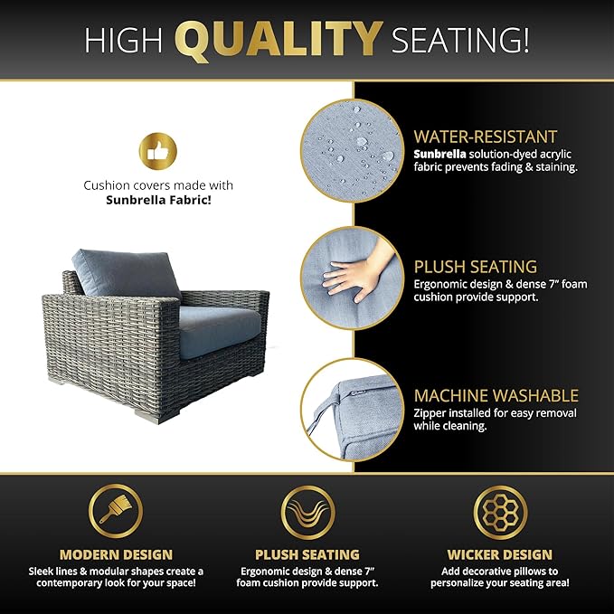 Mazatzal 4 Piece Outdoor Patio Furniture Set with 32 Inch Square Propane Fire Pit, Wicker Rattan Outdoor Loveseat and Stationary Chairs, Aluminum Frame, Includes Fire Glass & Wind Guard