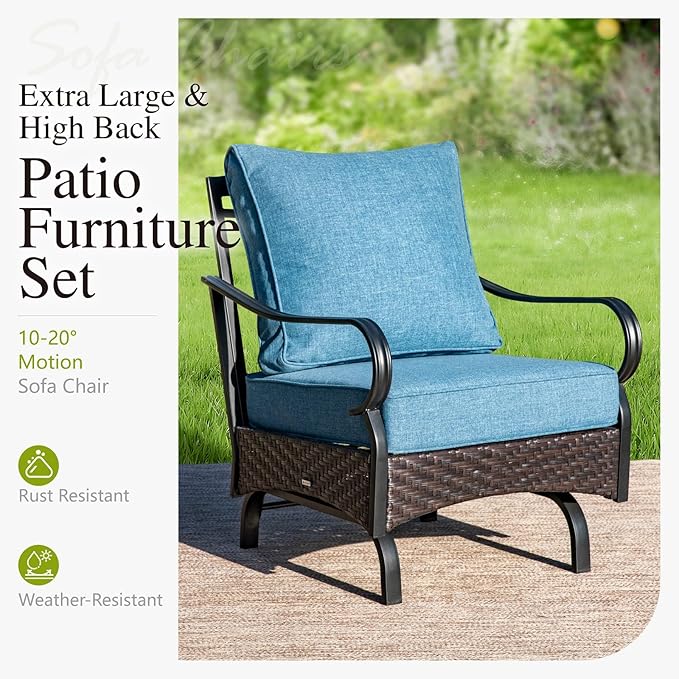 Sophia & William Patio Furniture Set with Fire Pit Table, 5 PCS Metal Outdoor Conversation Set with Fire Pit Table, 2 Sofa Chairs,1 Loveseat, 3-Seater Couch for Outdoor Seating, Backyard, Porch(Navy)