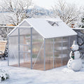 GarveeHome 6 x 8 FT Polycarbonate Greenhouse, Winter Greenhouses for Outdoors with Aluminum Frame, Sliding Door, Adjustable Roof Vent, Backyard Green Houses, Patio Garden, Silver