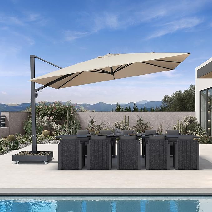 PURPLE LEAF 13' X10' Rectangle Patio Umbrella Large Outdoor Aluminum Offset Umbrella with 360-degree Rotation Cantilever Umbrella for Garden Deck Backyard Pool Beige