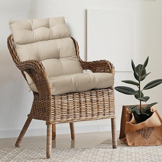 EAGLE PEAK Tufted Outdoor/Indoor High Back Patio Chair Cushion, Set of 1, 46'' x 22'', Beige