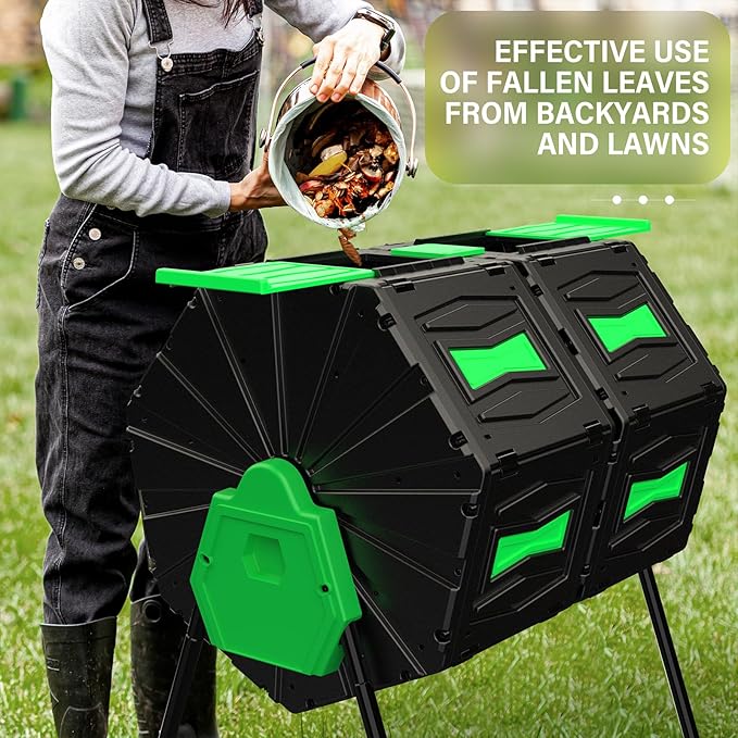 AACULPET 45 Gallon Dual Chamber Compost Tumbler, BPA-Free Rotating Outdoor Composter for Kitchen Waste & Yard, Heavy-Duty Fast Composting Bin for Sustainable Winter Gardening & Spring Prep