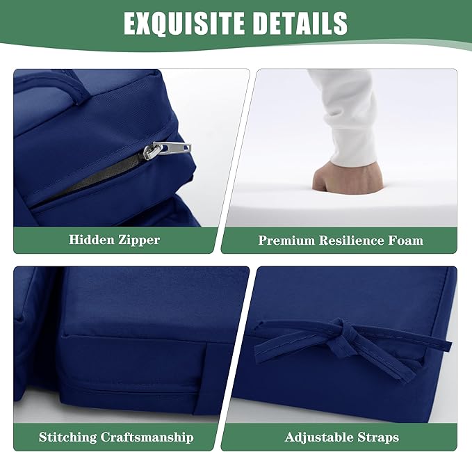 Chaise Lounge Cushions Outdoor Set of 2 - Waterproof and Fade Resistant Sun Lounger Replacement Cushions - Patio Lounger Pads with Removable Cover for Pool, Deck, 80 x 26 x 3 Inch, Navy