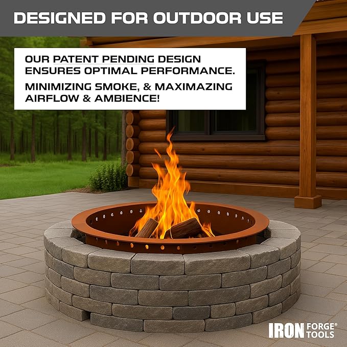 Heavy Duty Metal Smokeless Permanent Fire Pit Ring 36 inch Outer/30 inch Round Fire Pit Insert Liner for Outdoor, Firepits for Outside Corten Steel (36x30x10), Patent Pending
