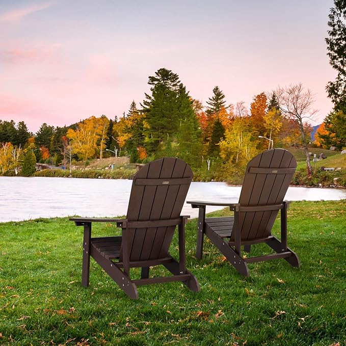 Adirondack Chair, All Weather Resistant Plastic Chairs with Cup Holder, 5 Easy Steps to Install, Outdoor Chairs for Patio, Garden, Backyard Deck, Lawn, Fire Pit - Brown