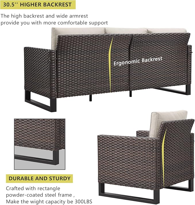 HUMMUH Patio Furniture Set 10 Piece PE Wicker Outdoor Sectional Sofa Set with Patio Swivel Chairs Dinning Table Ottomans for Porch,Garden,Backyard,Deck(Brown/Beige)