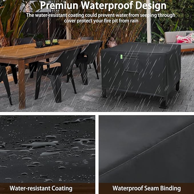 REDRICH Fire Pit Cover Square – Heavy Duty Outdoor Firepit Cover, Full Coverage Patio Outdoor Fireplace Cover, Dustproof Anti UV and Waterproof, 28’’L x 28’’W x 24’’H Black