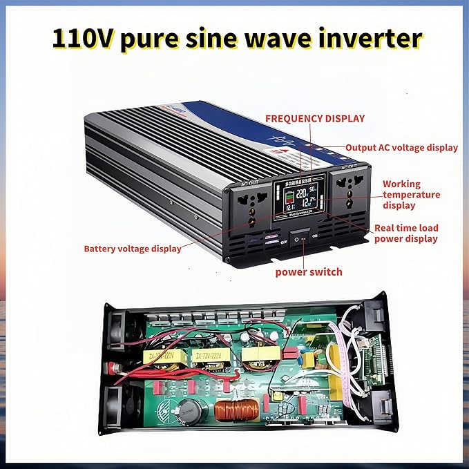 5000W Power Inverter 24V DC to 110V AC Converter with LED Display Dual AC Outlets Dual Fans Radiating for RV, Camp, Boat and Home Emergency Portable Pure Sine Wave Inverter (Smart Screen, 5000W 24V)