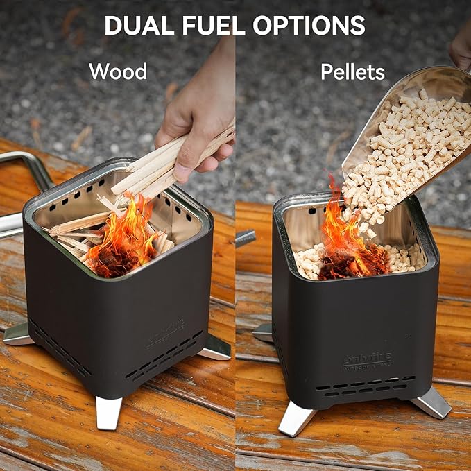 ONLYFIRE OUTDOOR LIVING 2-in-1 Smokeless Fire Pit with Pot Bracket & Carry Bag, Portable Camping Stove, Wood Burning Mini Tabletop Fireplace for Patio Backyard RV Tailgating, Black 9", #FP052