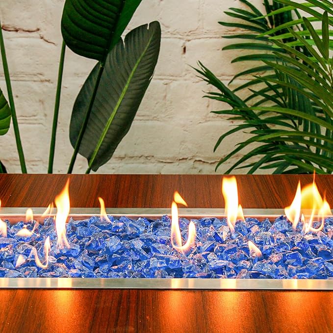 GRISUN Blue Fire Glass for Fire Pit - 1/2 Inch 20 Pounds Tempered Glass Rocks for Natural or Propane Fireplace, Safe for Outdoors and Indoors Firepit Glass