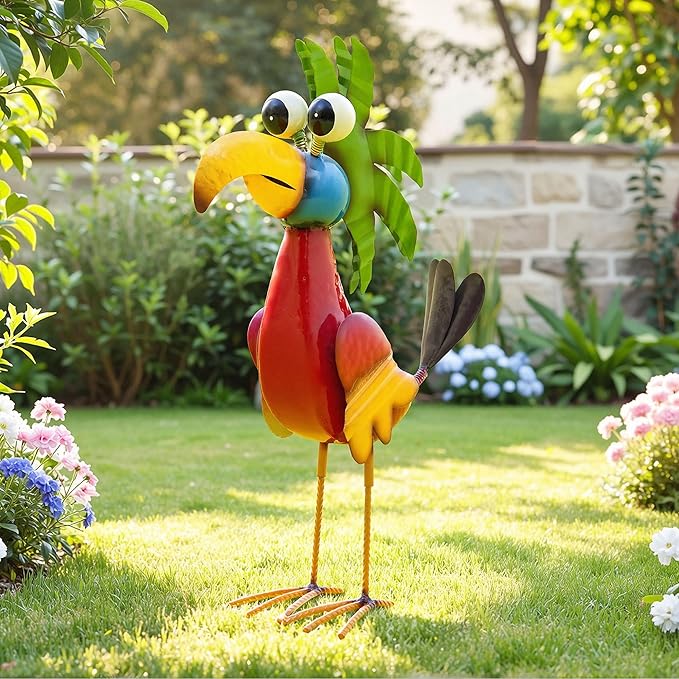 Ultym 19.8" Metal Monster Bird Yard Decor - Handmade Lovely Bird Sculptures with Stable Ground Stakes, Backyard Decoration, Metal Garden Art