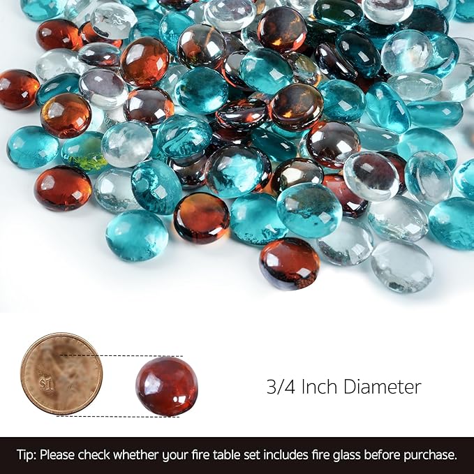GASPRO 10 lbs Fire Pit Glass for Propane Fire Pit, 3/4 Inch Fire Glass Beads for Fireplace Fire Pit Table, Glass Rocks for Landscaping - White Blue Amber