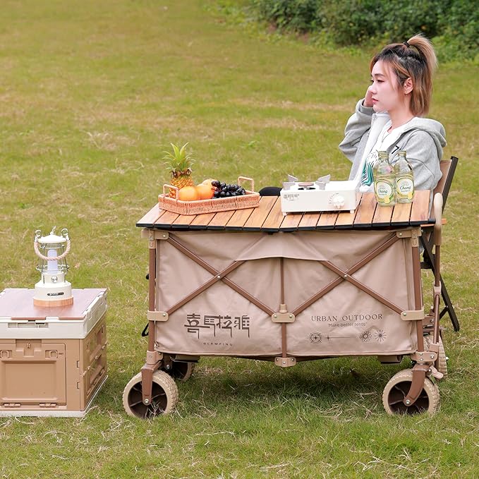 Aluminum Alloy Steel Collapsible Board Desktop Folding Table for Garden Cart Foldable Wagon Heavy Duty Foldable Metal Outdoor Camping 37.4x21.6 inch (Wood Color)
