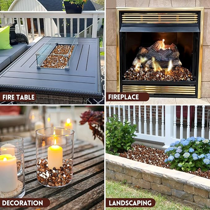 GasSaf 1/4 Inch Fire Glass Reflective Tempered Fireglass Cut Crushed FireGlass for Fire Pit, Fireplace, Replaces Existing Gas Logs & Lava Rocks (10 Pound)(Amber Reflective)