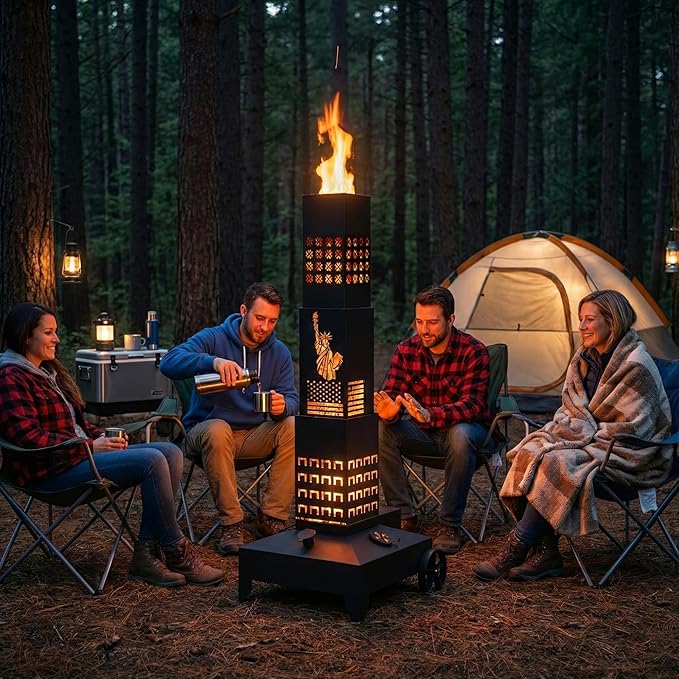 51" Smudge Pot Heater with Wheels, 7-Gallon Waste Oil Patio Heater,Heavy-Duty Steel Pyramid Design,Portable Fireplace for Backyard, Porch, Patio and Garden(Statue)