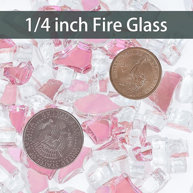 Onlyfire 10 pounds Fire Glass for Propane Fire Pit and Gas Fireplace, 1/4 Inch Reflective Firepit Glass Rocks for Fire Pit Table and Fire Bowl, High Luster Rose Gold
