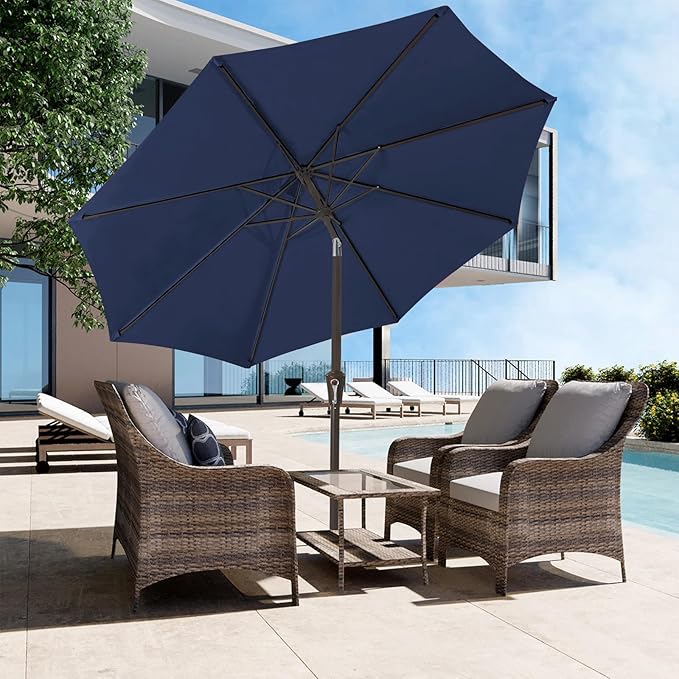 JEAREY 9FT Outdoor Patio Umbrella Outdoor Table Umbrella with Push Button Tilt and Crank, Market Umbrella 8 Sturdy Ribs UV Protection Waterproof for Garden, Deck, Backyard, Pool (Purplish Blue)