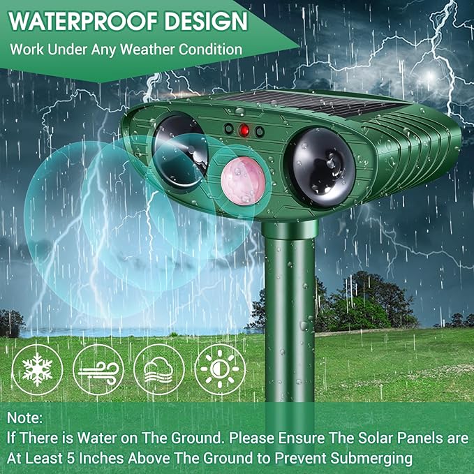 Stray Cat Deterrent Outdoor Solar Powered - Motion Activated Animal Repeller Ultrasonic, Humane Pest Control for Gardens, Yards to Repel Deer,Raccoons,Squirrels,Skunks,Birds,Rabbits