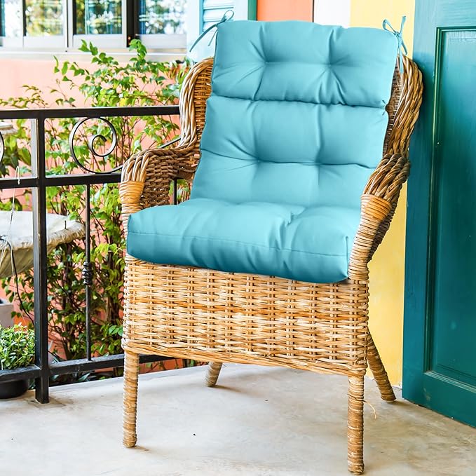 EAGLE PEAK Tufted Outdoor/Indoor High Back Patio Chair Cushion, Set of 1, 46'' x 22'', Light Blue