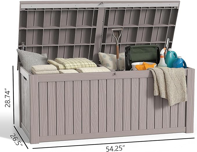 180 Gallon Deck Box Large Outdoor Storage for Patio Furniture,Outdoor Cushions,Garden Tools and Pool Supplies,Waterproof,Resin,Lockable(Grey)