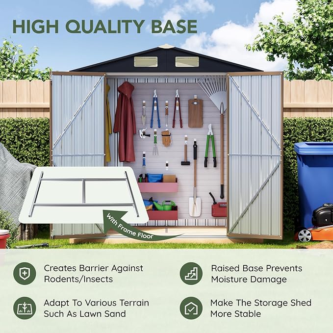 6x4 FT Outdoor Metal Storage Shed, Double Doors,Tool Shed for Garden, Patio, Backyard Brown