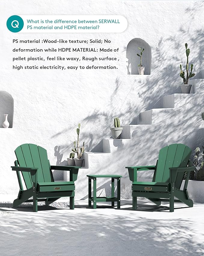 SERWALL Foldable Adirondack Chair Set of 2 for Patio Garden Outdoors Fire Pit Chairs-Green