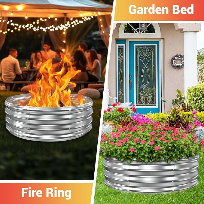 36 Inch Fire Pit Ring for Outside, Heavy Duty High Heat Resistant Outdoor Wood Burning Firepit & Fireplace, 12" Tall,Portable Galvanized Steel Fire Pits Bowl for Backyard Bonfire,Patio,Camping,Round