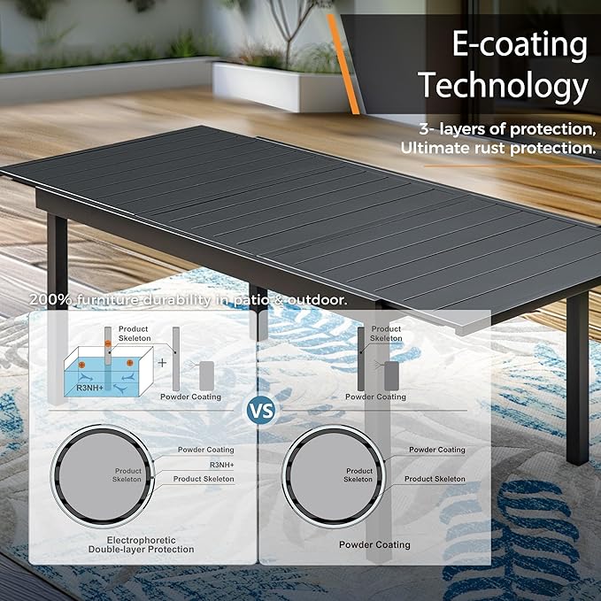 Expandable Outdoor Patio Dining Table for 8, Adjustable 61"/83" x 37" Rectangular Large 6-8 Person Metal Outdoor Table, Rectangle Metal Wrought Iron Extendable Table for Backyard and Porch