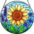 Sunflower Stained Glass Window Hanging – Round Sunflower Suncatcher for Window, Garden or Home Decor – Bright Floral Glass Panel Ornament (12 Inch)