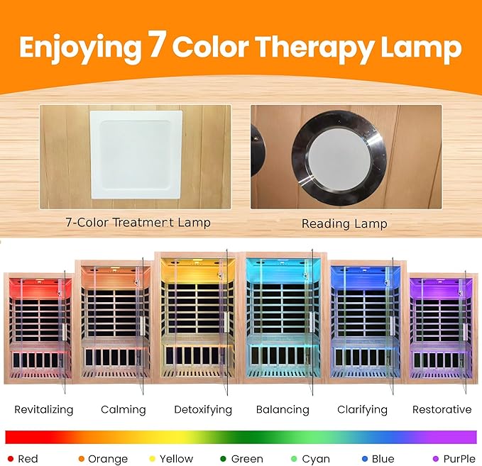 2-Person Home Infrared Sauna with Red Light Therapy & Bluetooth Speakers Dry Heat Sauna for Home & Gym 1760W 120V Low EMF with Control Panel, Indoor Personal Luxury Spa for House and Gym