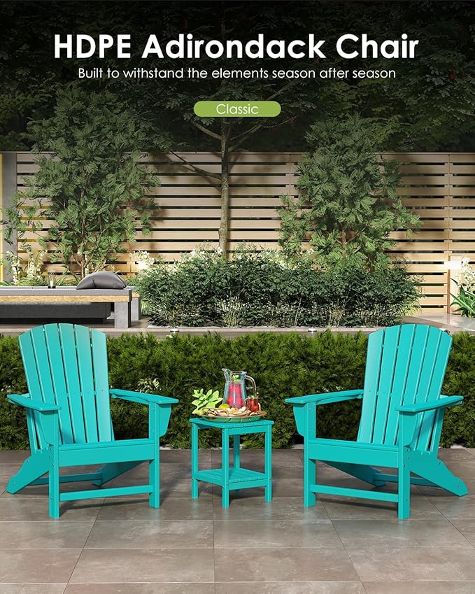 GREENVINES Adirondack Chairs Set of 6 | HDPE Plastic | Oversized Fire Pit Chair | All Weather | Aqua | Poly Lumber | for Outdoor Deck Backyard Patio Garden