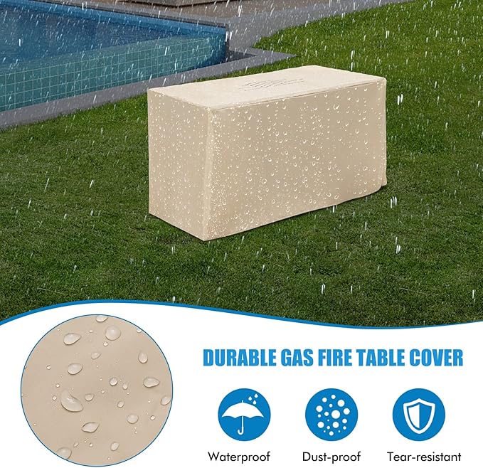 Tangkula 43 Inch Propane Fire Pit Table, Patiojoy 50,000 BTU Outdoor Gas Fire Table w/Wood Grain Tabletop, Hideaway Tank Storage, Lava Rocks, Rectangular Propane Firepit w/Waterproof Cover