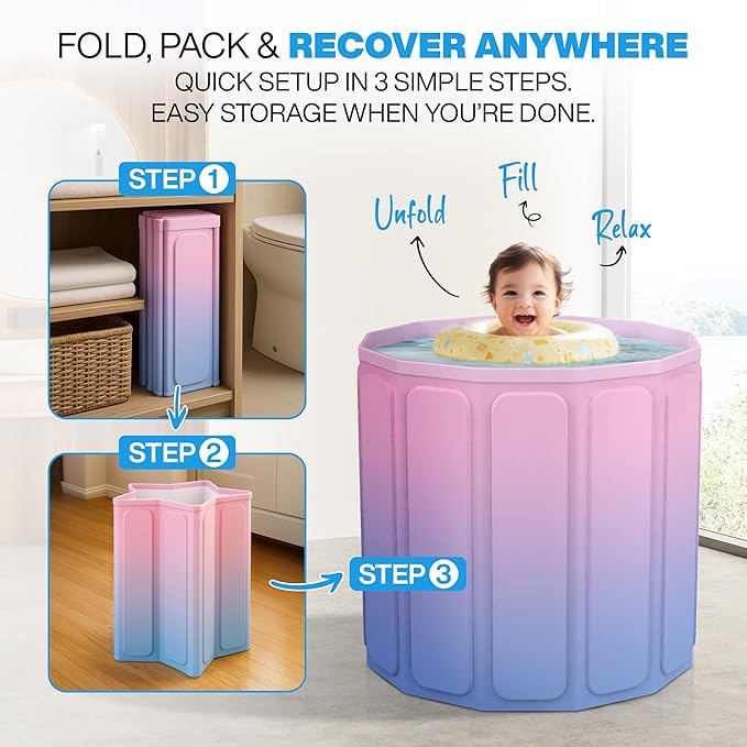 Zennest Foldable Portable Bathtub for Adults – 2-in-1 Hot & Cold Plunge, 60-Gal Capacity Collapsible Bath Tub, Space-saving Design, Multi layer Insulated Ice Bath Tub for Recovery