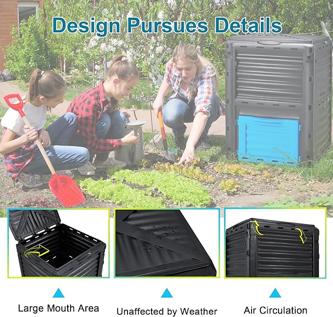 Azaeahom Garden Compost Bin 80 Gallon (300L) Large, Outdoor Composter from PP Material,Composting Box Easy Assembly & Many Vents, Fast Creation of Fertile Soil, Lightweight & Sturdy