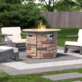 HOMPUS Outdoor Propane Fire Table, 32-inch Imitation Stone Concrete with Rain Cover and Lava Rocks - Smokeless, 40,000 BTU for Patio, Garden, Deck or Backyard