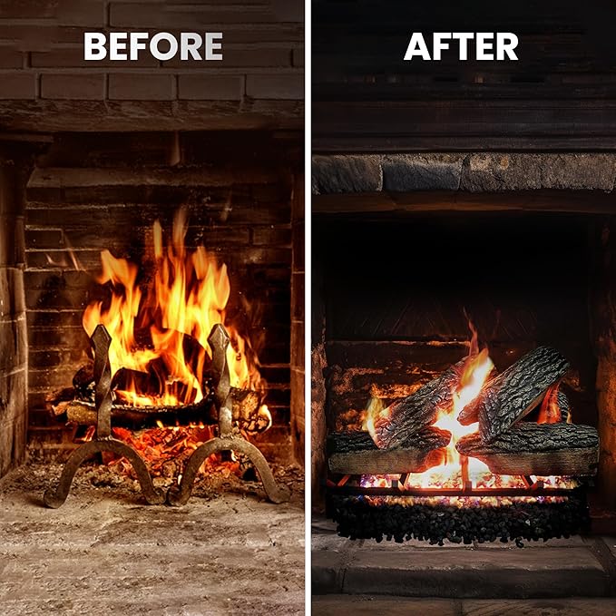18" Premium Gas Logs - Remote Control Kit Included - for Natural Gas Vented Fireplaces - Blazing Oak Design (Logs + Remote Light Kit)