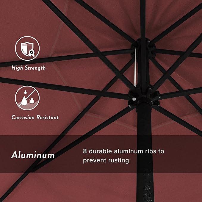 California Umbrella 9' Rd Aluminum Patio Umbrella, Crank Lift, Auto Tilt, Black Finish, Sunbrella Hot Pink
