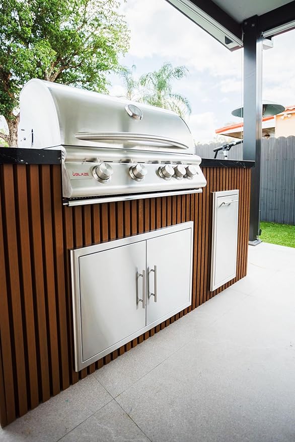 Blaze Outdoor Products Luxury Living Supply Custom Kitchen Island – Propane Gas | Welded Aluminum Frame, Granite Countertop, Weatherproof, Fire & UV Resistant